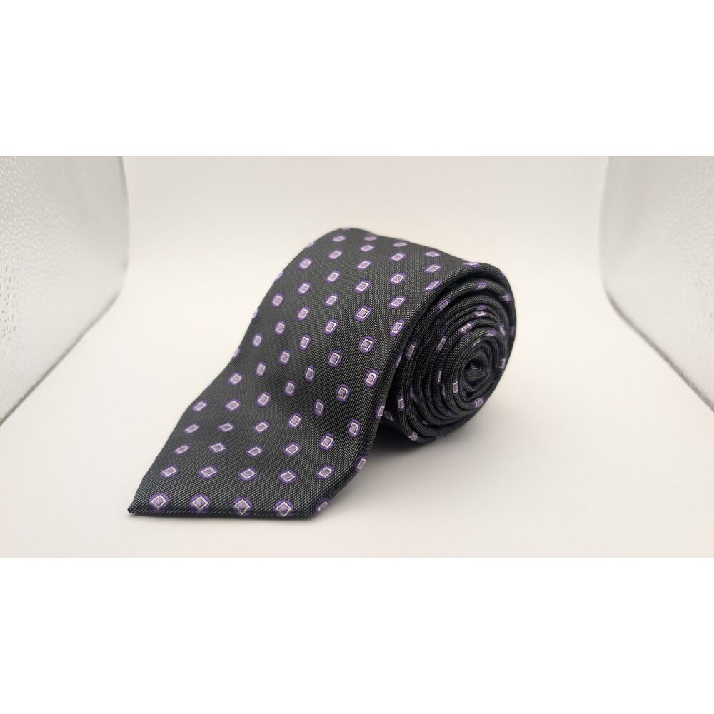 Croft & Barrow Men’s Silk Blend Necktie Black Purple Geometric Squares